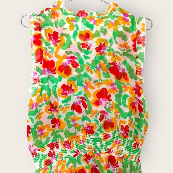 Cabi Spirit Dress Womens XL #6216 Boho Floral Smocked Red Green Ruffles Party - Picture 4 of 13